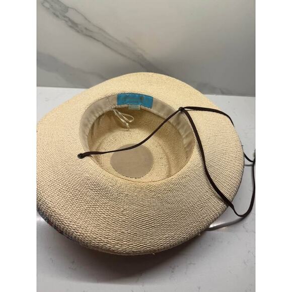 Caribbean Joe Wide Brim Adjustable Bangkok Toyo Gaucho Hat with Aztec Trim - Picture 6 of 7